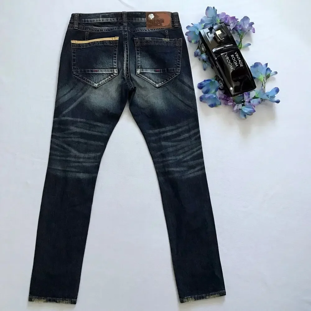 Heritage America NWOT Rip and Repair Dark Wash Skinny Jeans Men 34